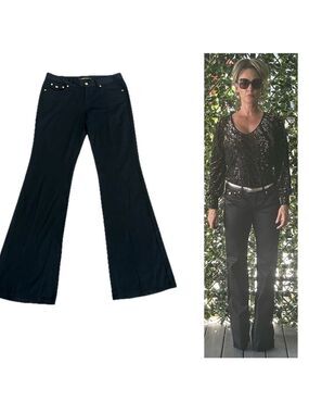 Roberto Cavalli black wide leg flare bell bottom pants retro style Sz 44